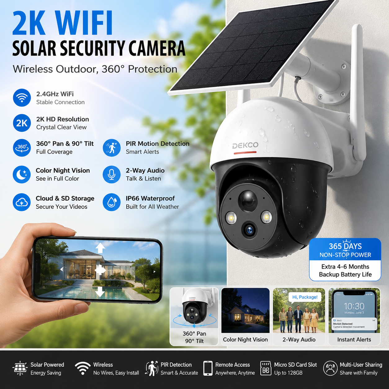 WIFI 2K Solar Security Camera – Wireless Outdoor 360°