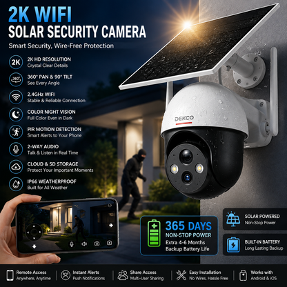 WIFI 2K Solar Security Camera – Wireless Outdoor 360°