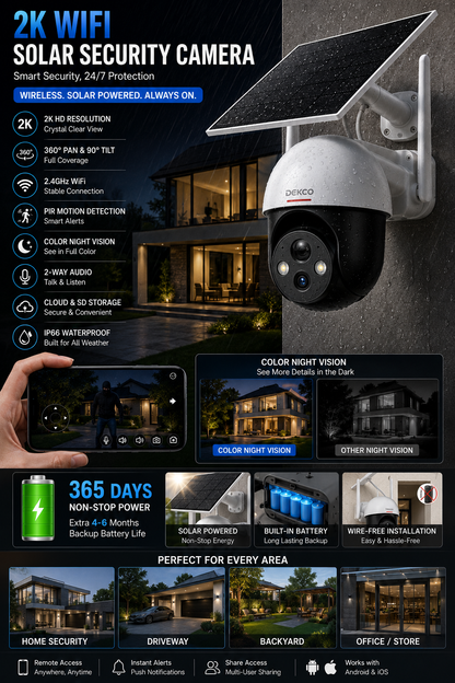 WIFI 2K Solar Security Camera – Wireless Outdoor 360°