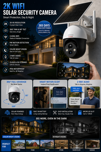 WIFI 2K Solar Security Camera – Wireless Outdoor 360°