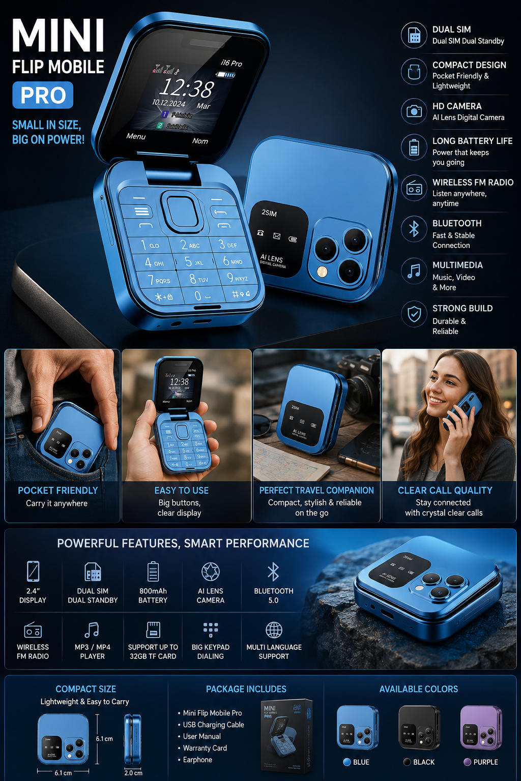 Mini Flip Mobile Pro – Blue